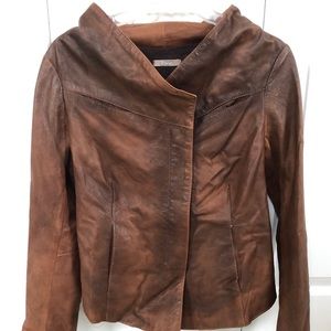 100% LEATHER BROWN MOTO JACKET sizeS/M